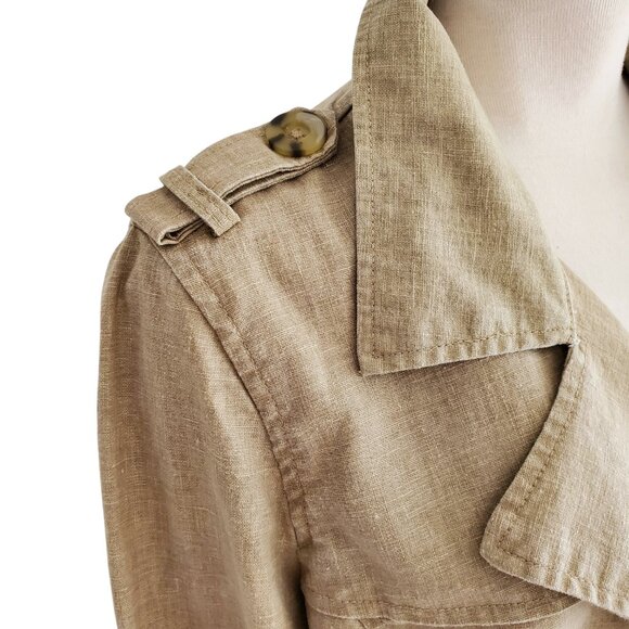 Old Navy Natural Linen Cotton Double Breasted Belted Short Trench Coat Jacket L - Picture 4 of 16